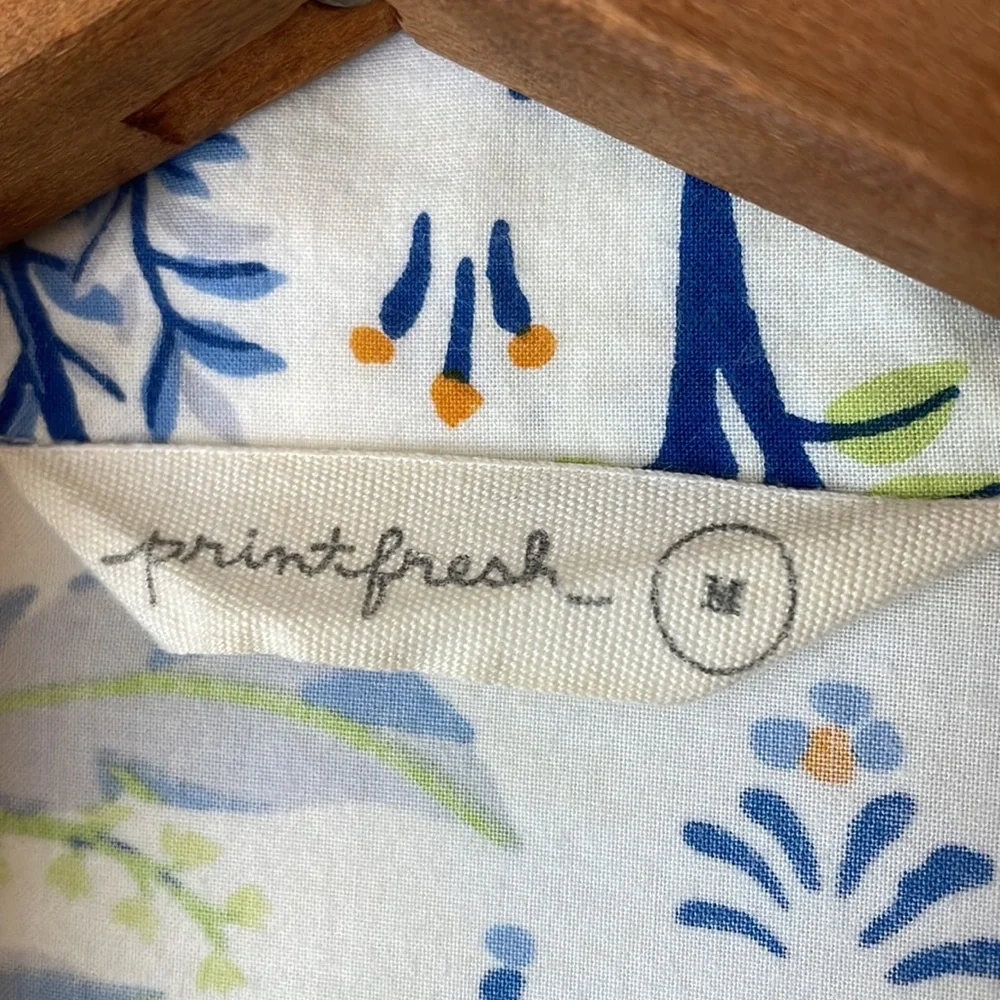 Printfresh Cotton Poplin Short Sleeve Notch Collar Pajama Top courtyard camel M - Picture 5 of 7